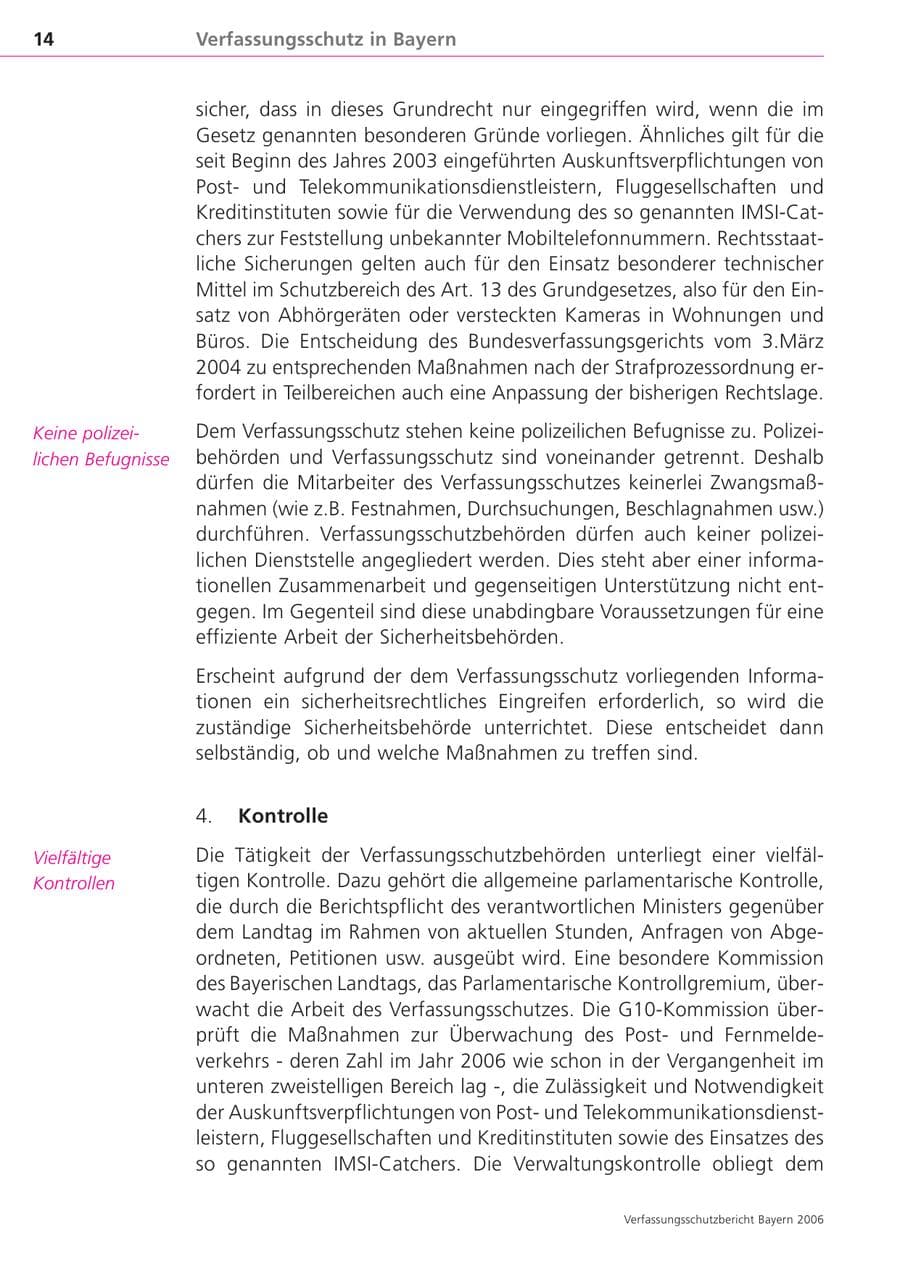 Seite 14 des Verfassungsschutzbericht 2006 Bayern