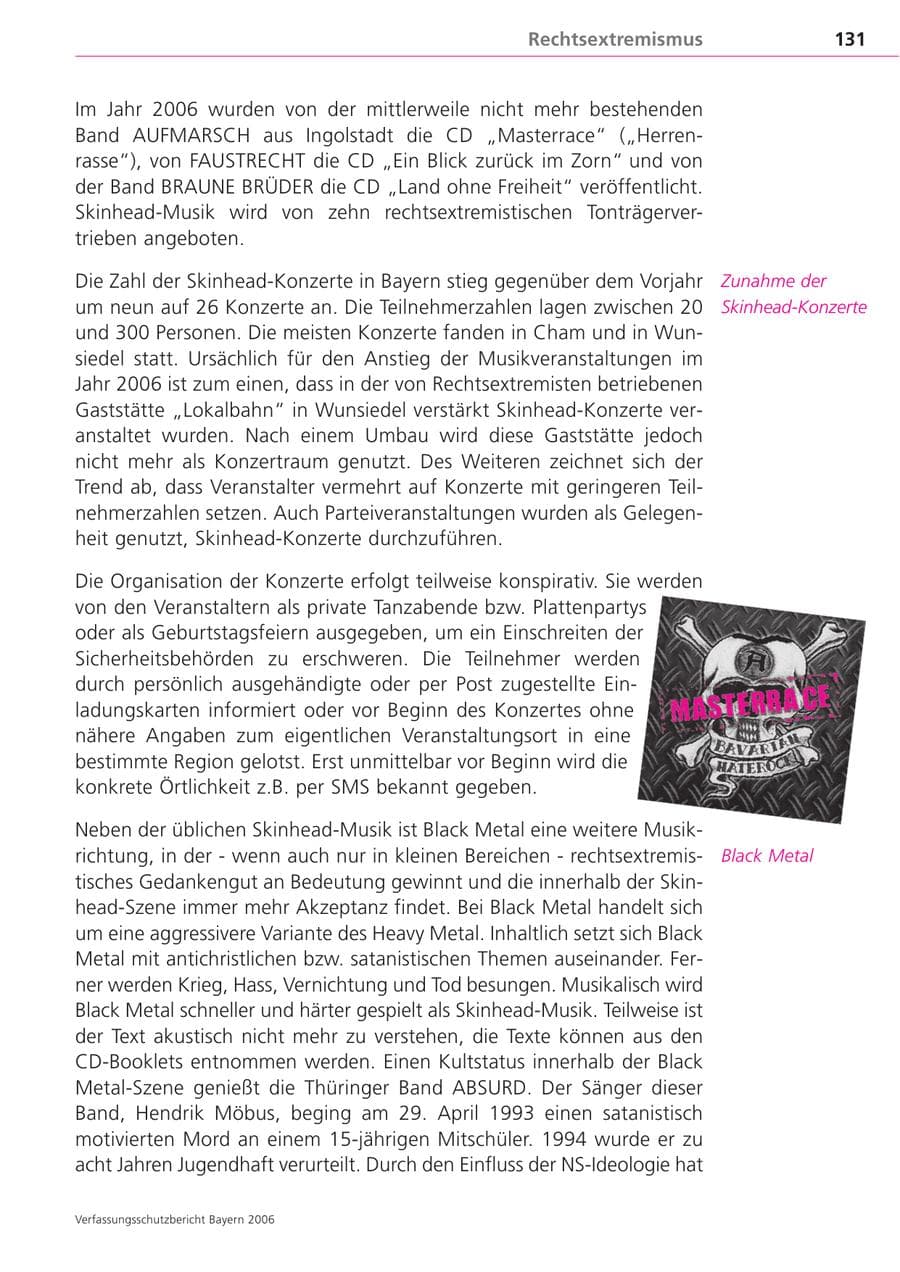 Seite 131 des Verfassungsschutzbericht 2006 Bayern