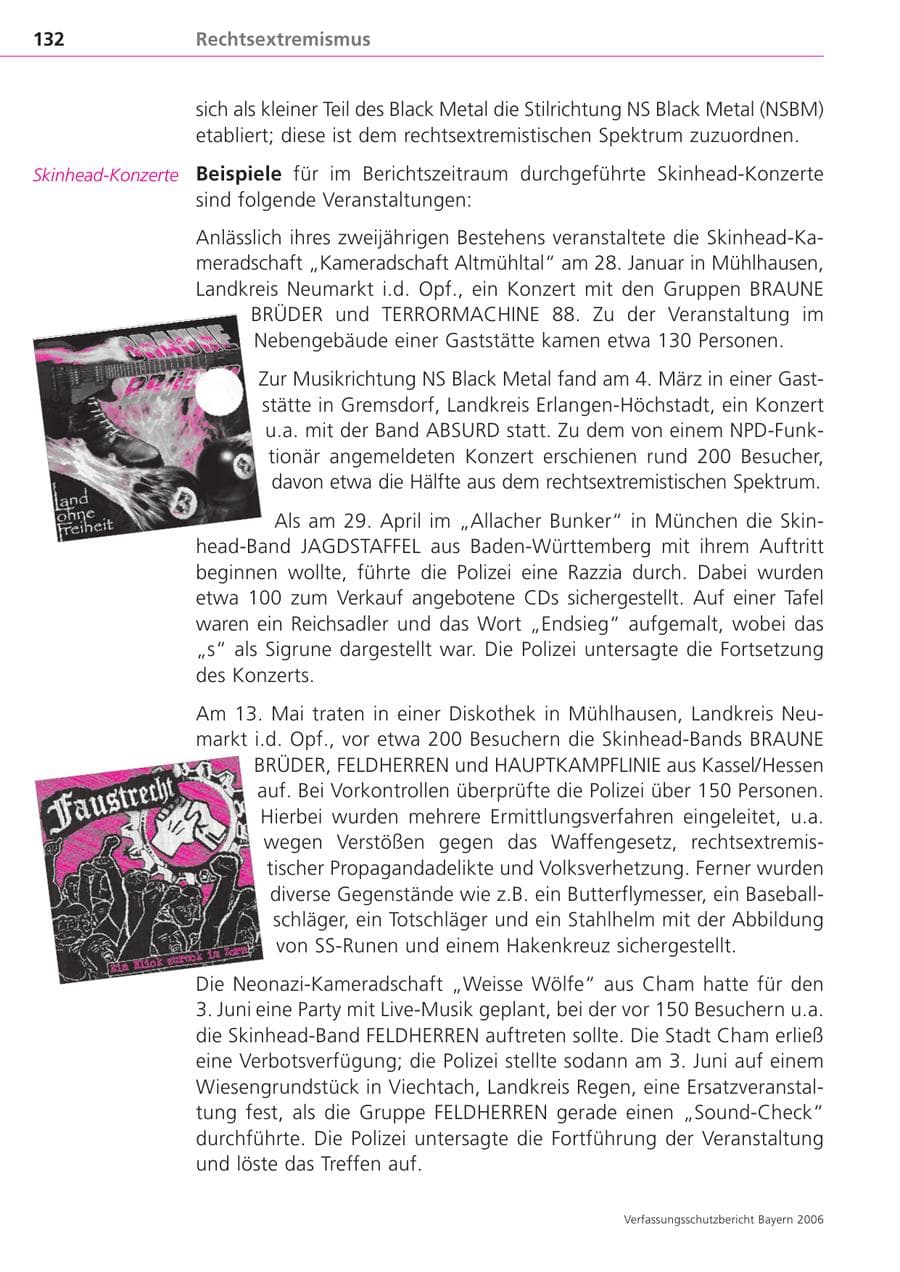 Seite 132 des Verfassungsschutzbericht 2006 Bayern