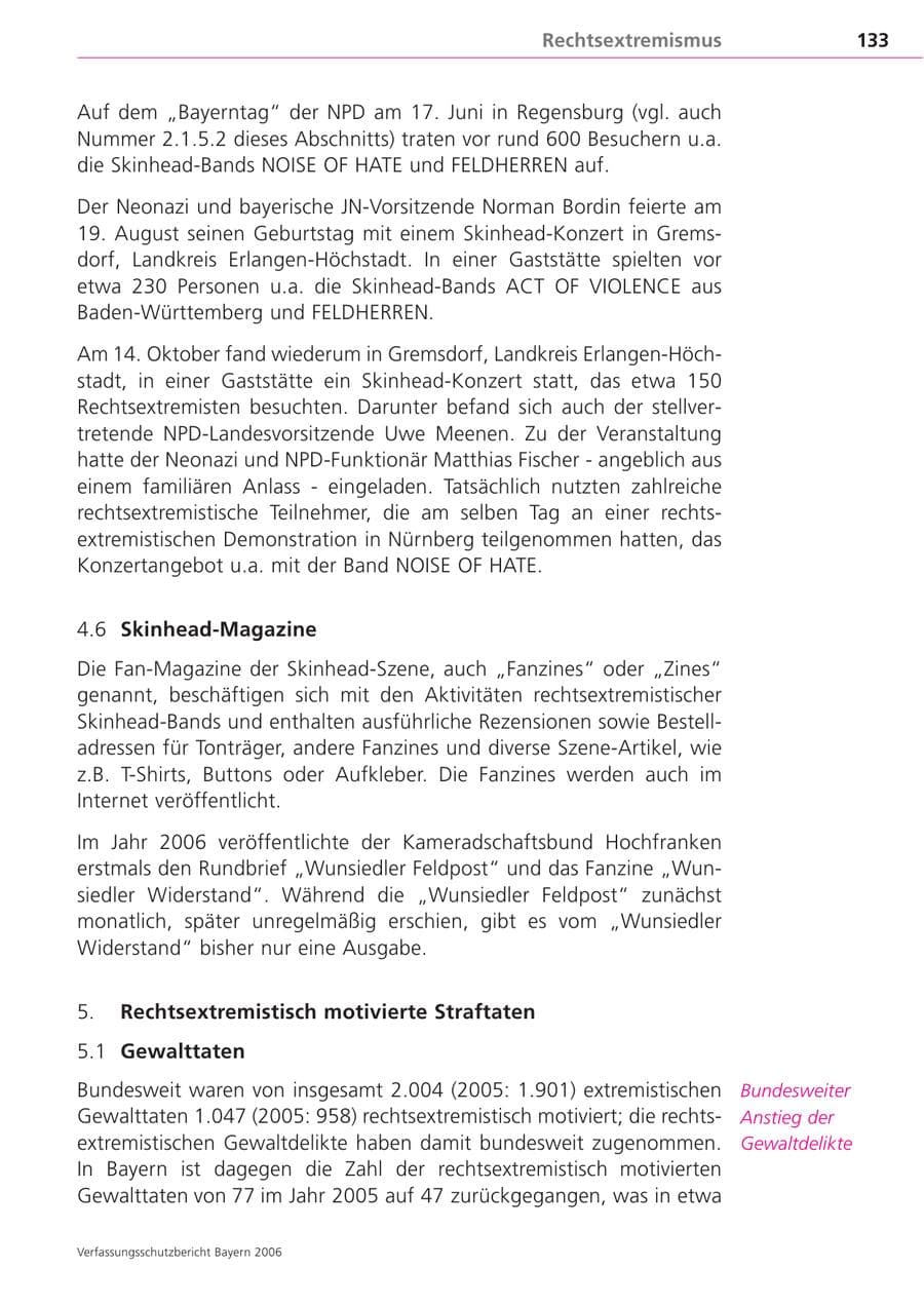 Seite 133 des Verfassungsschutzbericht 2006 Bayern