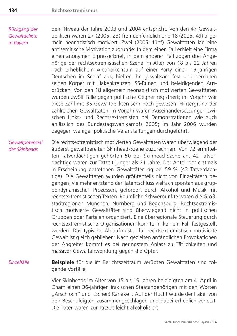 Seite 134 des Verfassungsschutzbericht 2006 Bayern