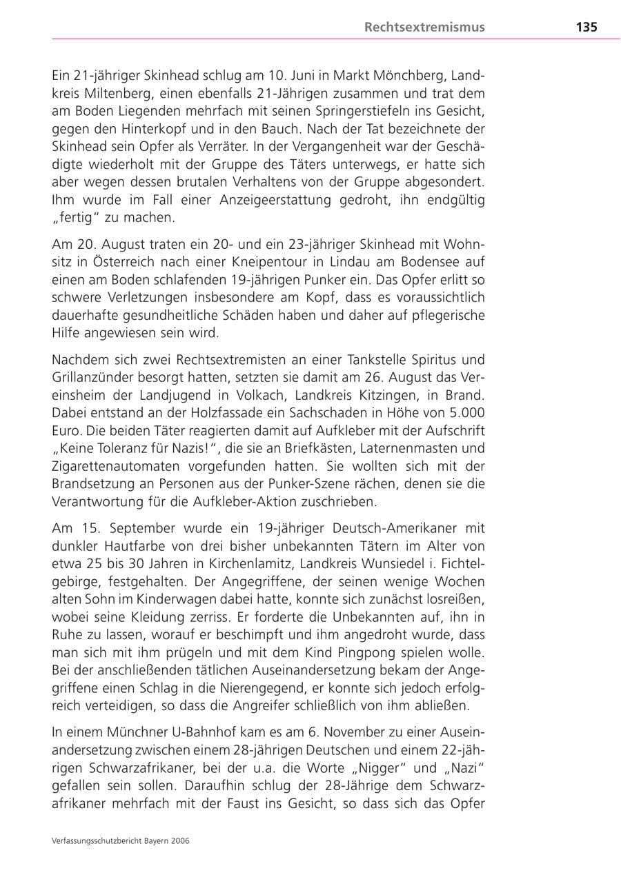 Seite 135 des Verfassungsschutzbericht 2006 Bayern