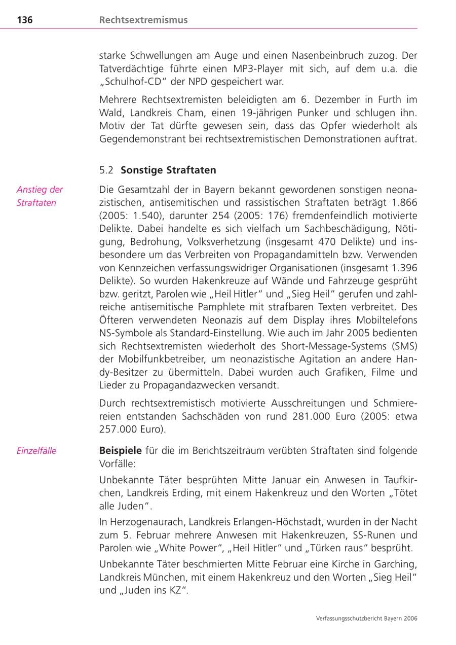 Seite 136 des Verfassungsschutzbericht 2006 Bayern