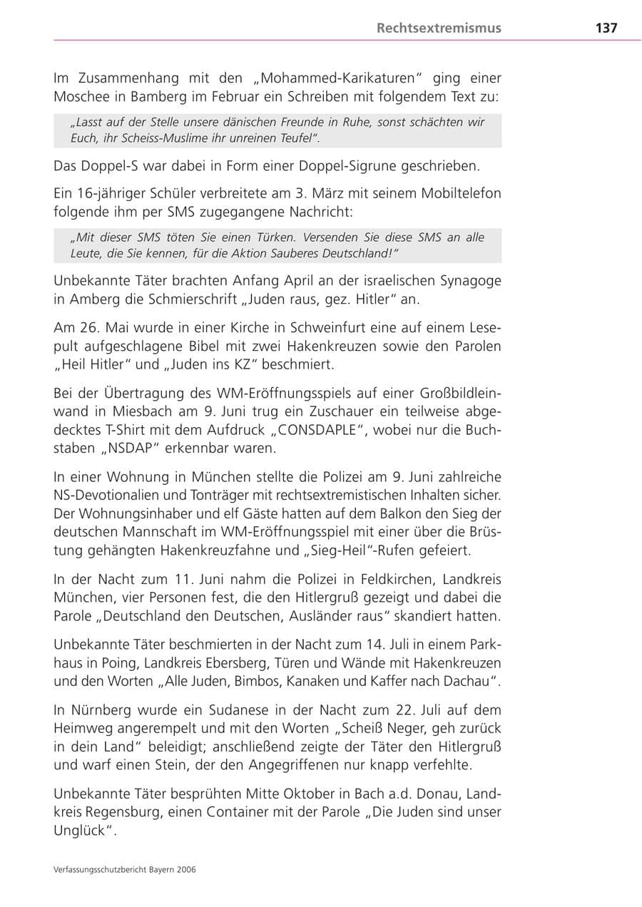 Seite 137 des Verfassungsschutzbericht 2006 Bayern