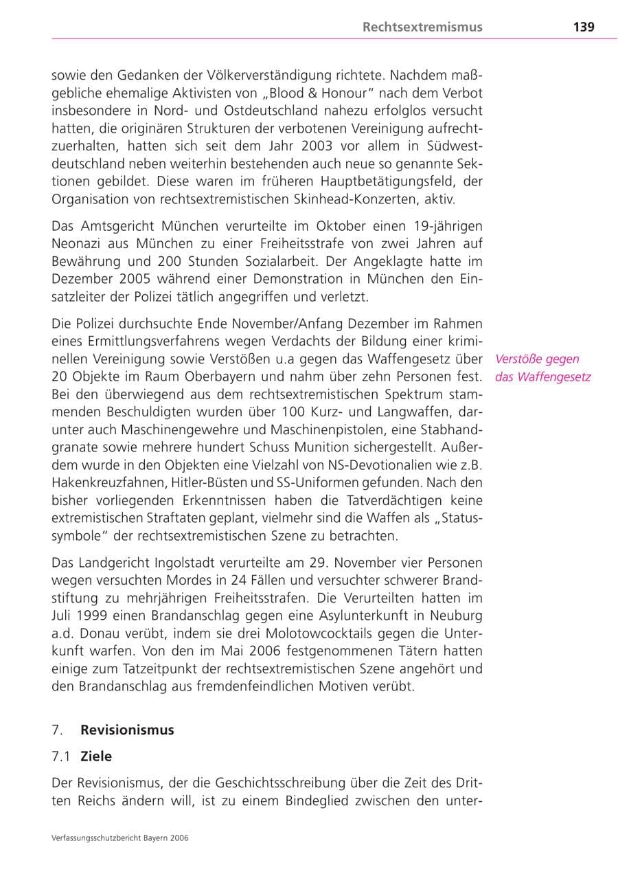 Seite 139 des Verfassungsschutzbericht 2006 Bayern