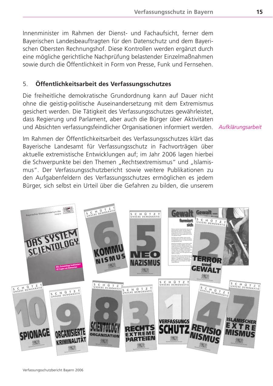 Seite 15 des Verfassungsschutzbericht 2006 Bayern