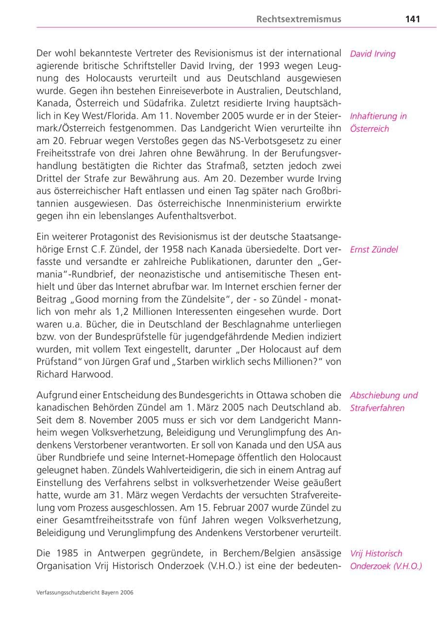 Seite 141 des Verfassungsschutzbericht 2006 Bayern
