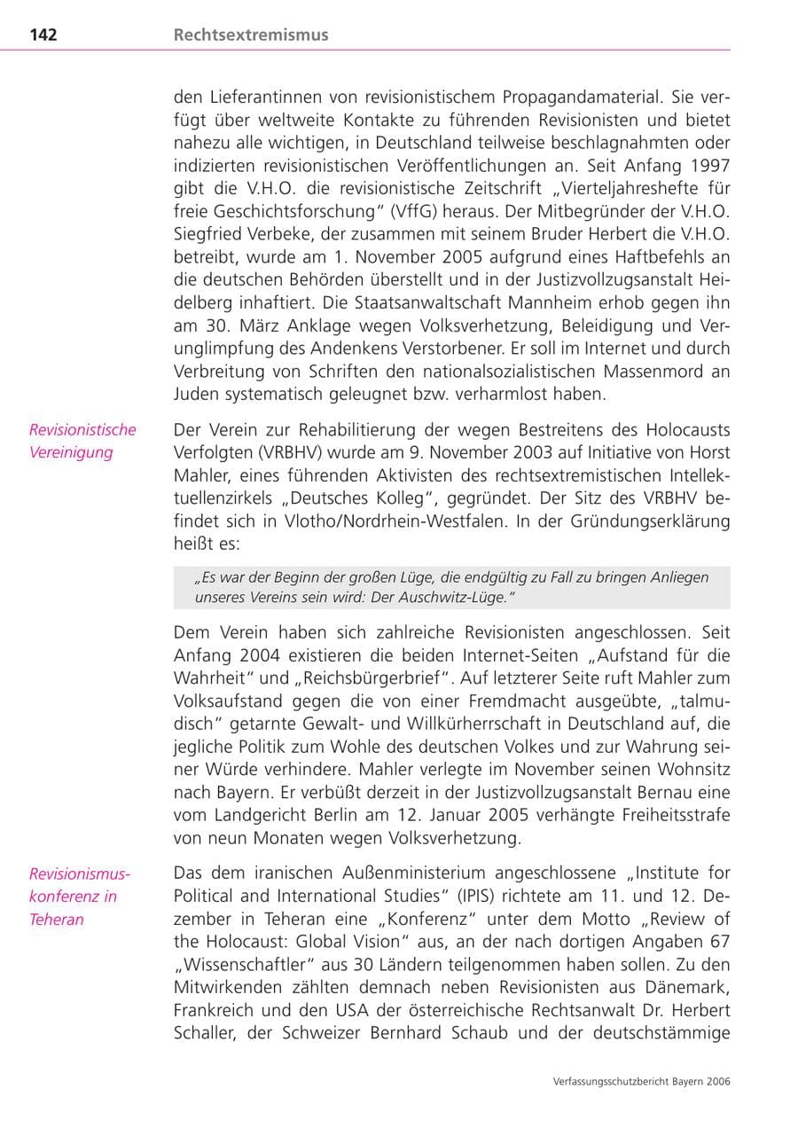 Seite 142 des Verfassungsschutzbericht 2006 Bayern