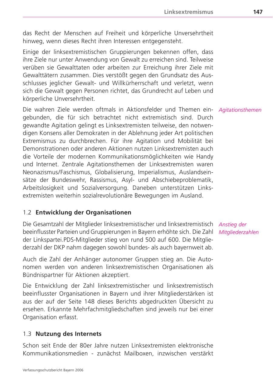 Seite 147 des Verfassungsschutzbericht 2006 Bayern