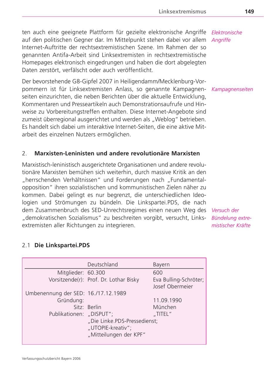 Seite 149 des Verfassungsschutzbericht 2006 Bayern