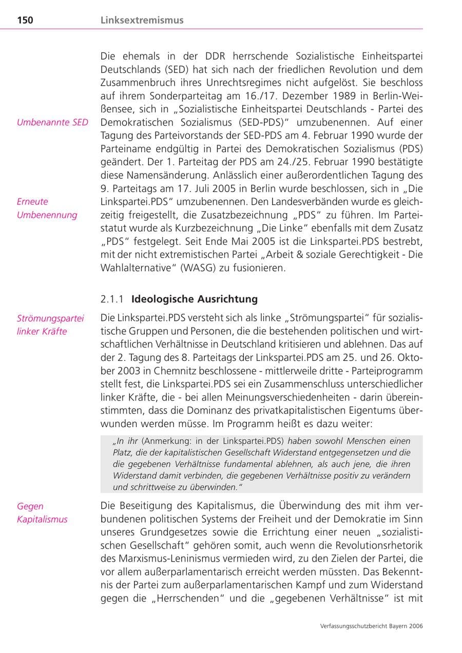 Seite 150 des Verfassungsschutzbericht 2006 Bayern