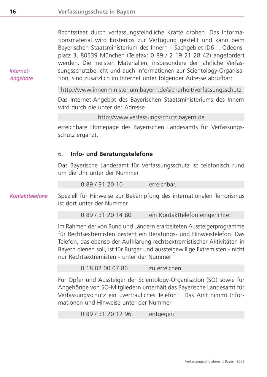 Seite 16 des Verfassungsschutzbericht 2006 Bayern