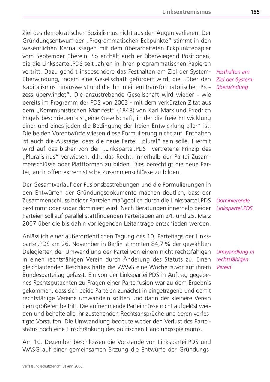 Seite 155 des Verfassungsschutzbericht 2006 Bayern