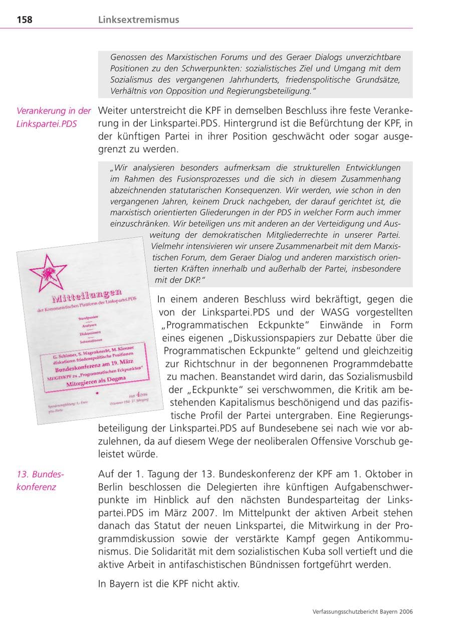 Seite 158 des Verfassungsschutzbericht 2006 Bayern