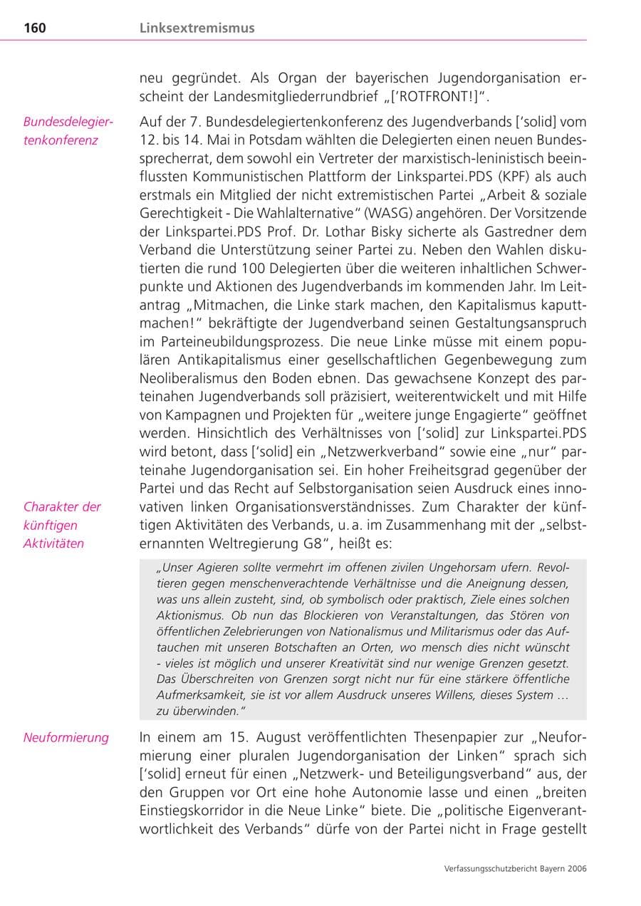 Seite 160 des Verfassungsschutzbericht 2006 Bayern