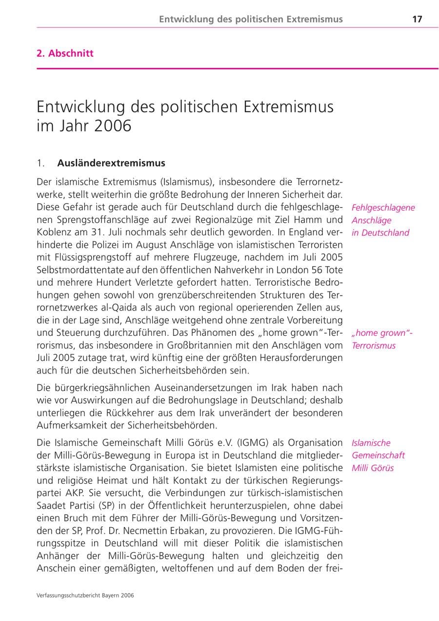 Seite 17 des Verfassungsschutzbericht 2006 Bayern