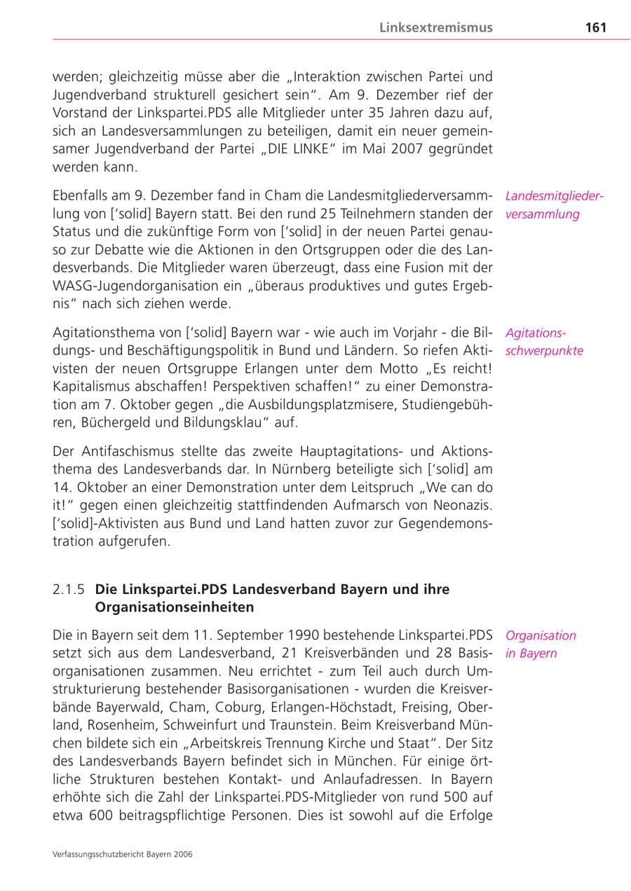 Seite 161 des Verfassungsschutzbericht 2006 Bayern