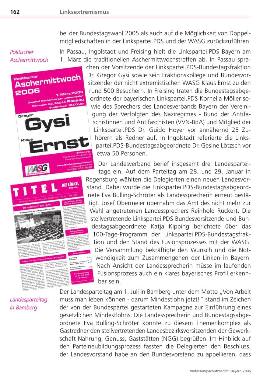 Seite 162 des Verfassungsschutzbericht 2006 Bayern