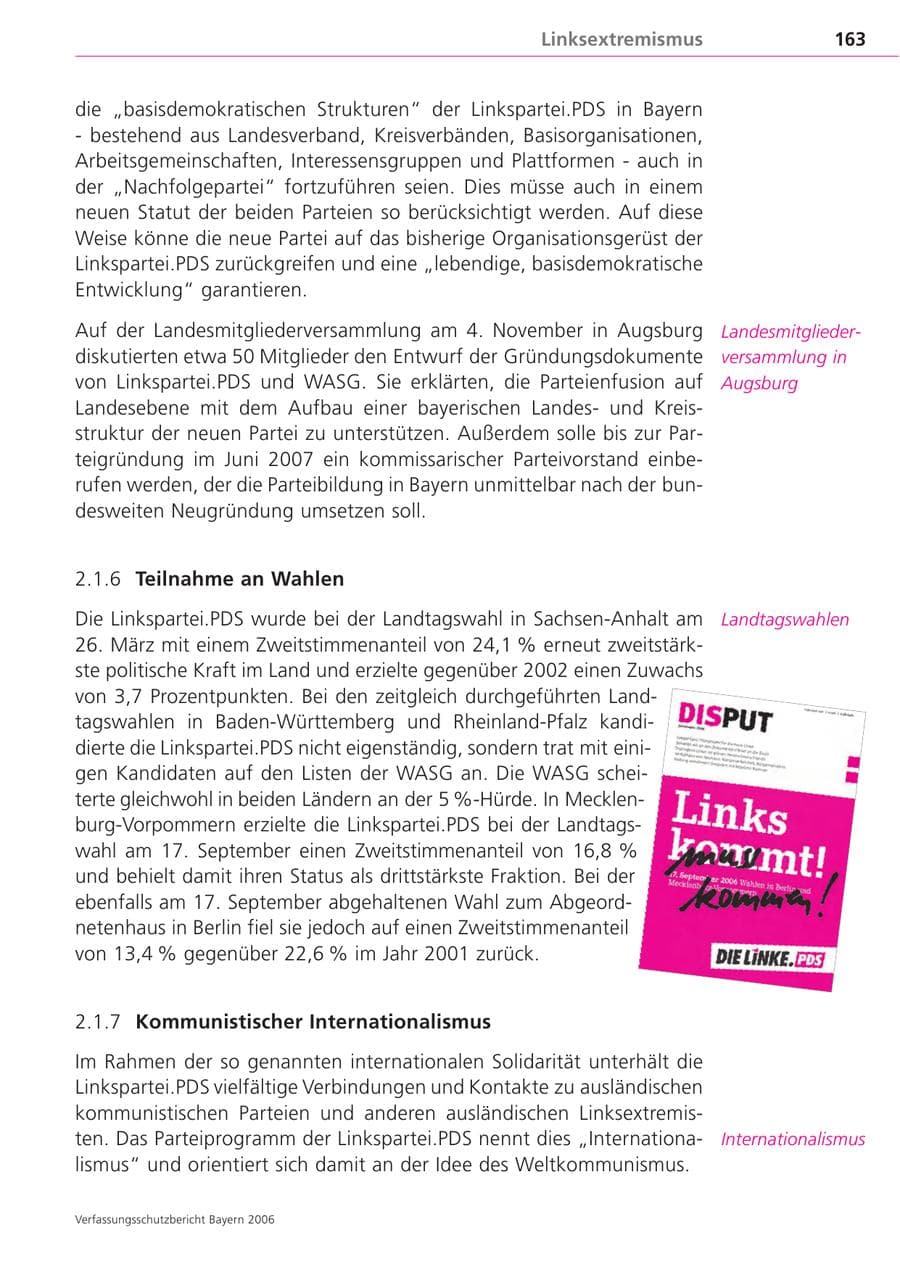 Seite 163 des Verfassungsschutzbericht 2006 Bayern