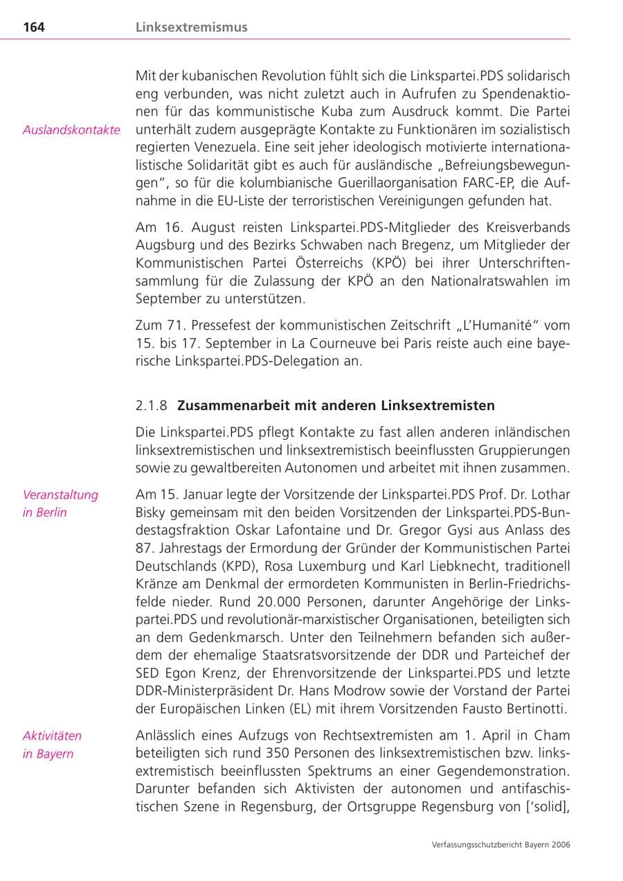 Seite 164 des Verfassungsschutzbericht 2006 Bayern