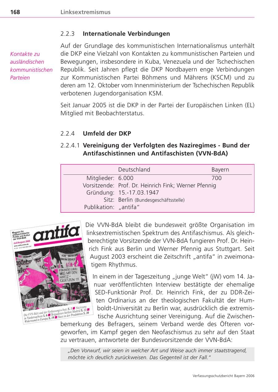 Seite 168 des Verfassungsschutzbericht 2006 Bayern