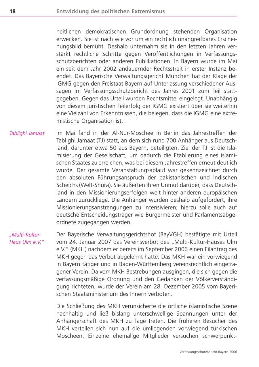 Seite 18 des Verfassungsschutzbericht 2006 Bayern
