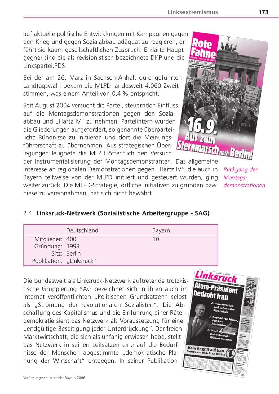 Seite 173 des Verfassungsschutzbericht 2006 Bayern
