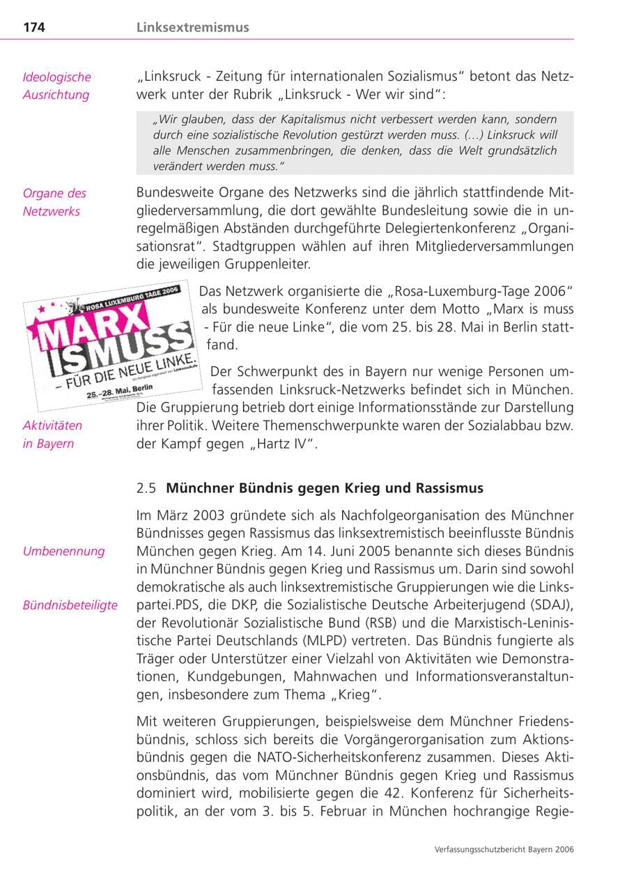 Seite 174 des Verfassungsschutzbericht 2006 Bayern