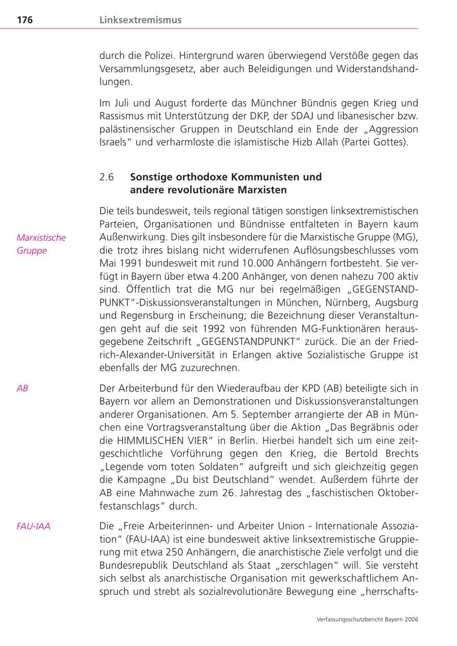 Seite 176 des Verfassungsschutzbericht 2006 Bayern