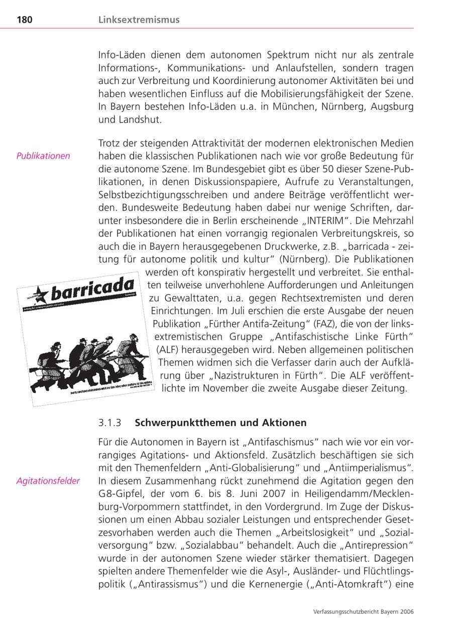 Seite 180 des Verfassungsschutzbericht 2006 Bayern
