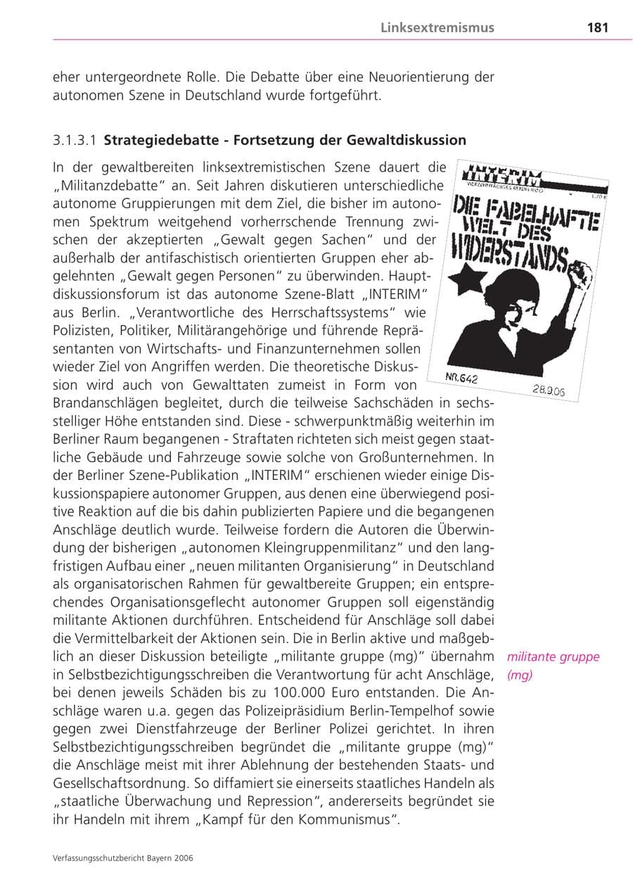 Seite 181 des Verfassungsschutzbericht 2006 Bayern