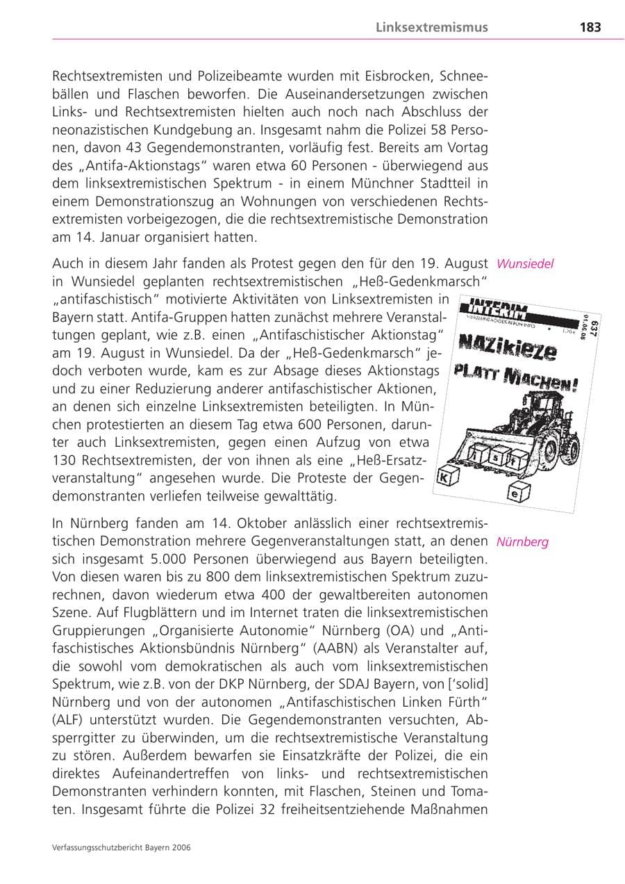 Seite 183 des Verfassungsschutzbericht 2006 Bayern