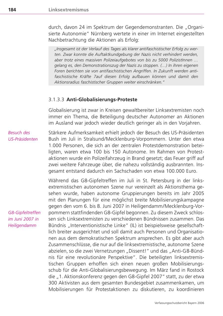 Seite 184 des Verfassungsschutzbericht 2006 Bayern