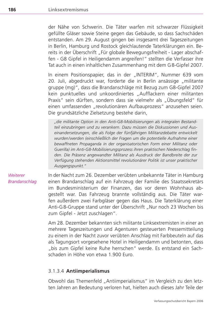 Seite 186 des Verfassungsschutzbericht 2006 Bayern