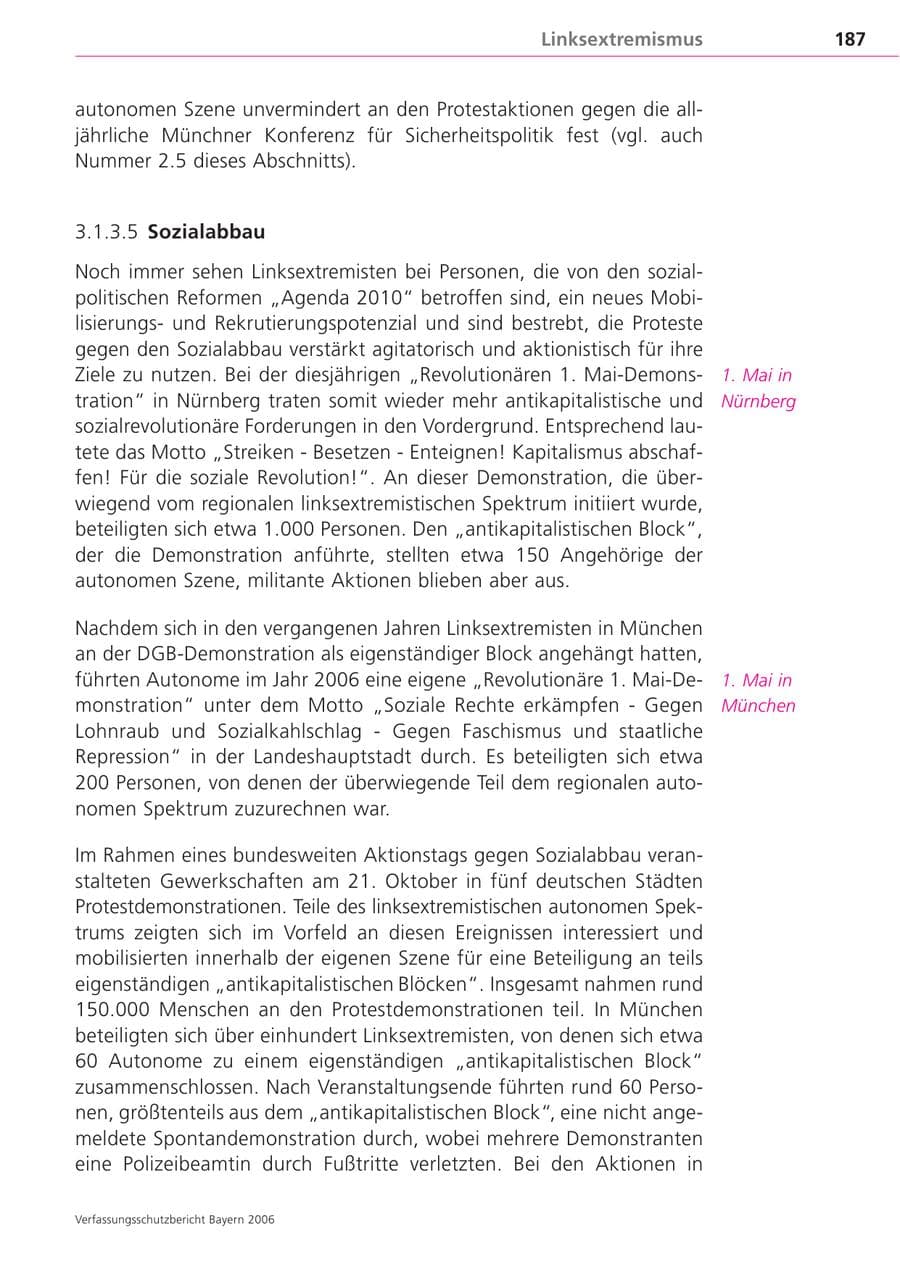 Seite 187 des Verfassungsschutzbericht 2006 Bayern