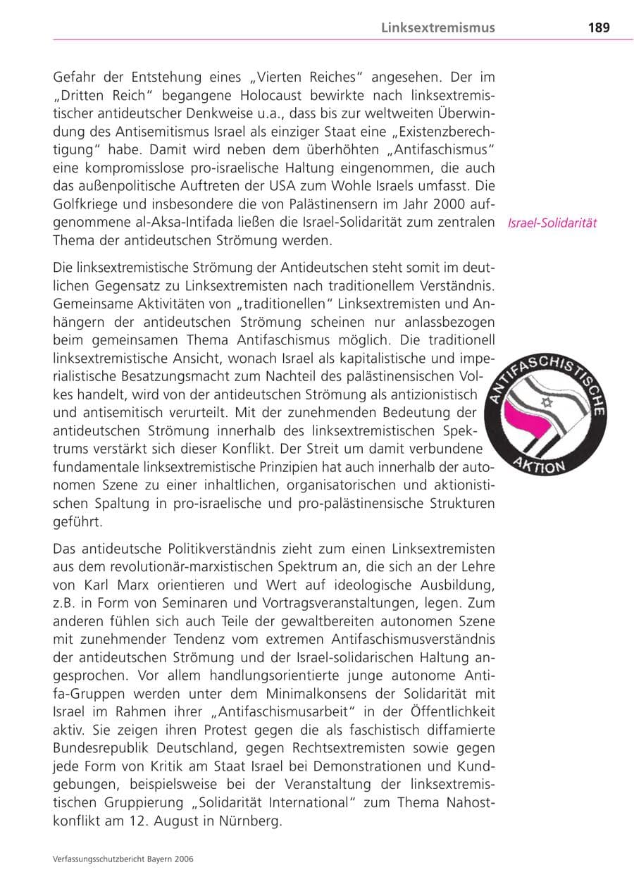 Seite 189 des Verfassungsschutzbericht 2006 Bayern