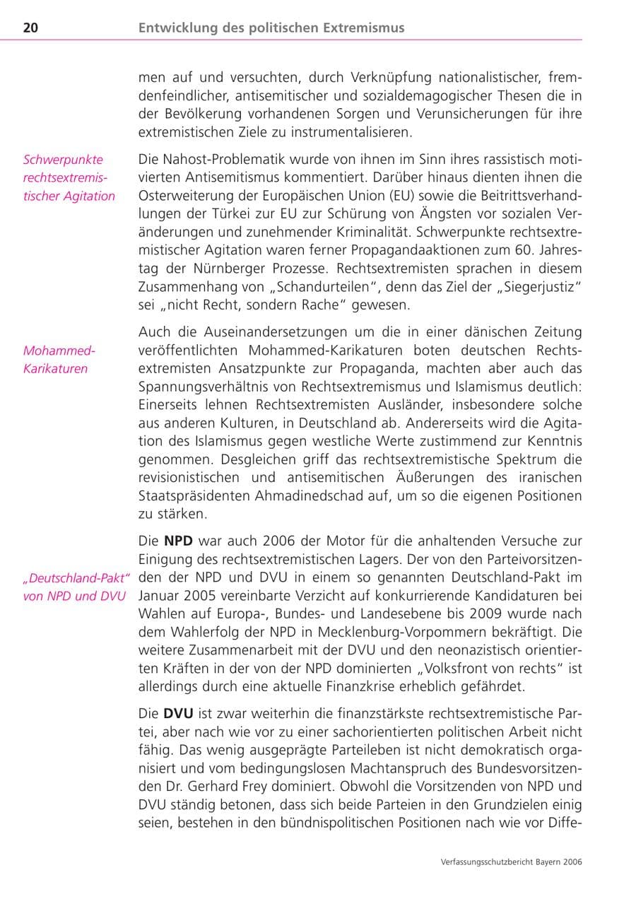 Seite 20 des Verfassungsschutzbericht 2006 Bayern