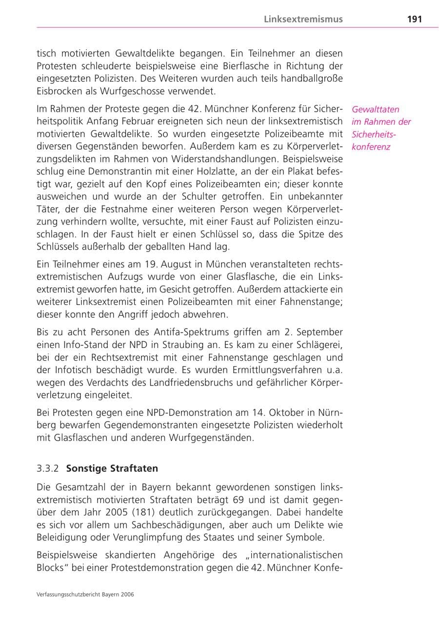 Seite 191 des Verfassungsschutzbericht 2006 Bayern