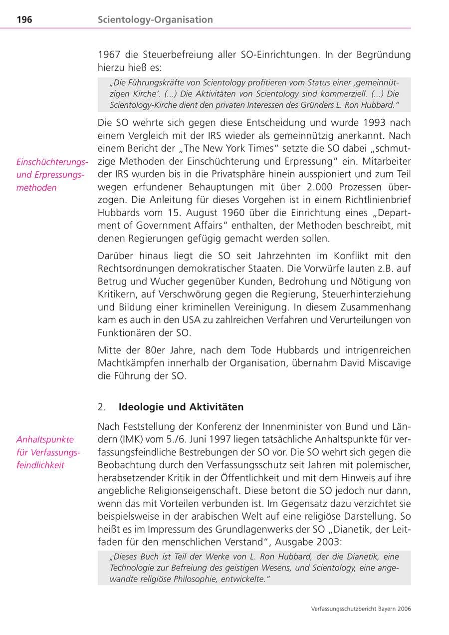 Seite 196 des Verfassungsschutzbericht 2006 Bayern