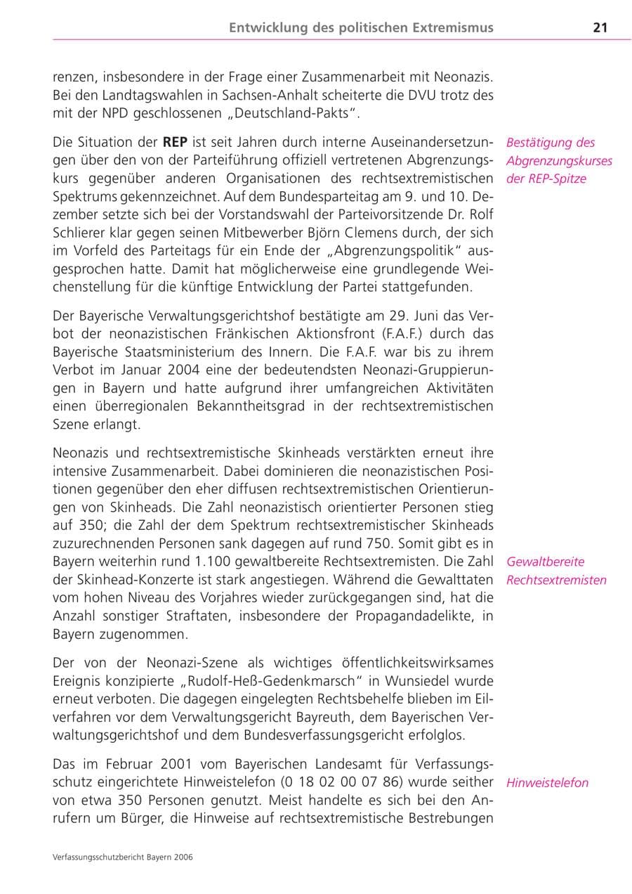 Seite 21 des Verfassungsschutzbericht 2006 Bayern