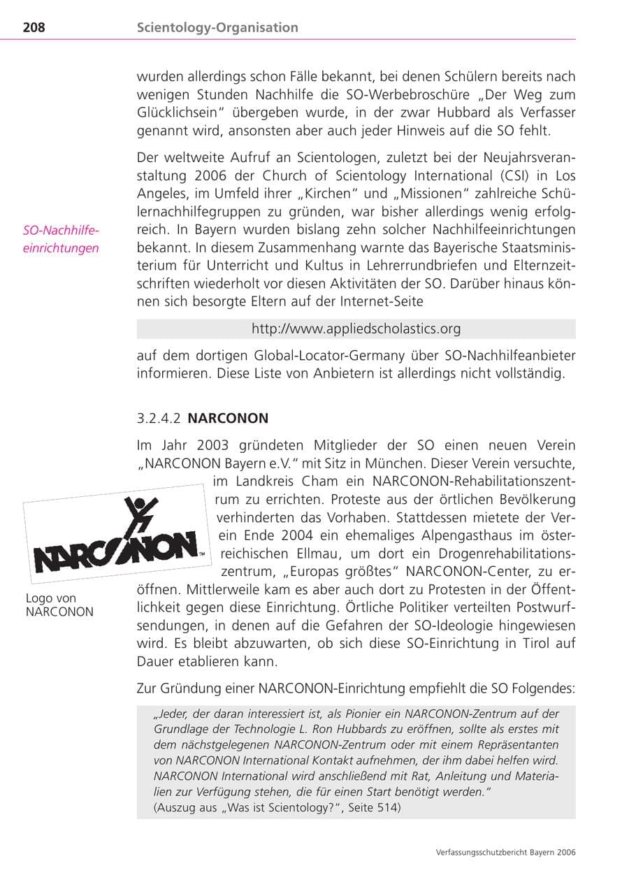Seite 208 des Verfassungsschutzbericht 2006 Bayern