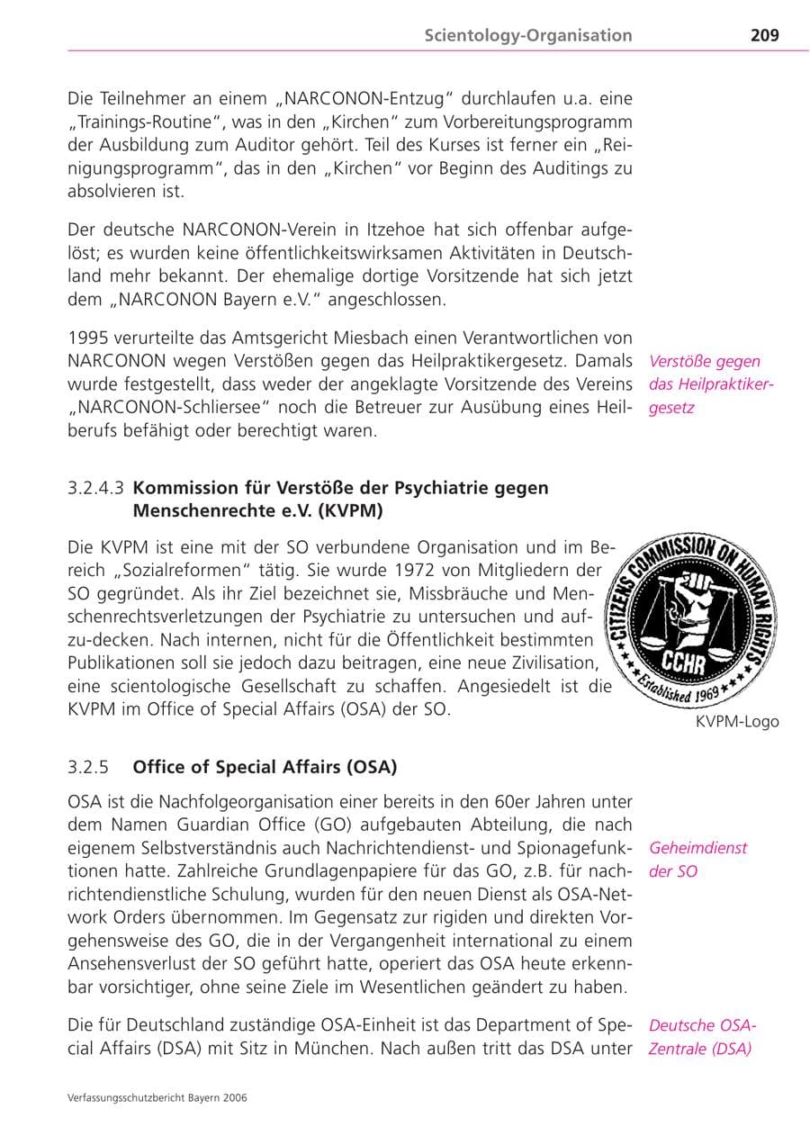 Seite 209 des Verfassungsschutzbericht 2006 Bayern