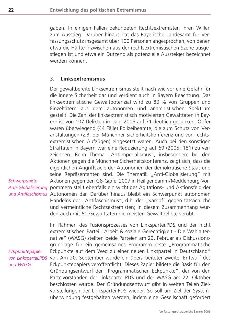Seite 22 des Verfassungsschutzbericht 2006 Bayern