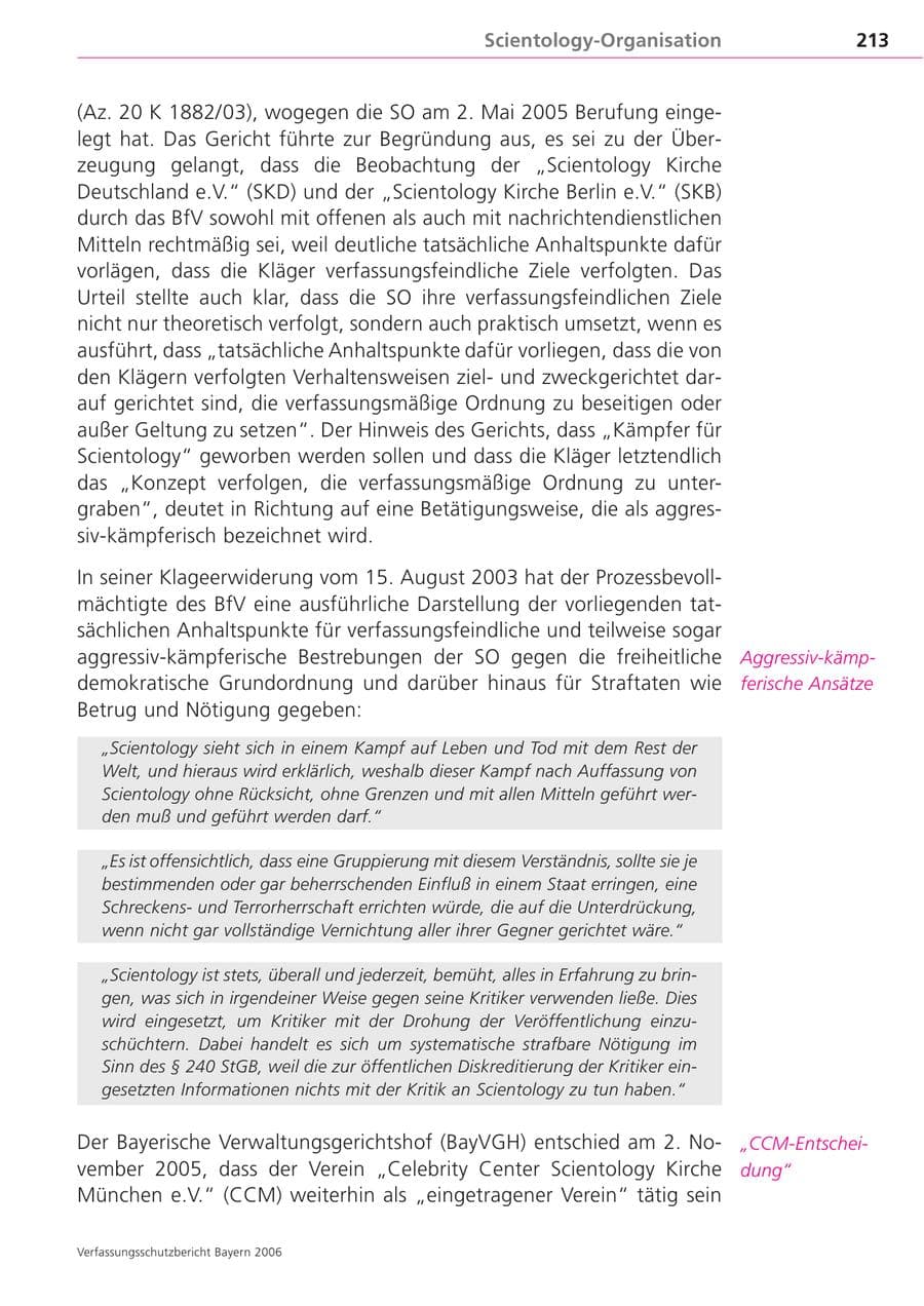 Seite 213 des Verfassungsschutzbericht 2006 Bayern