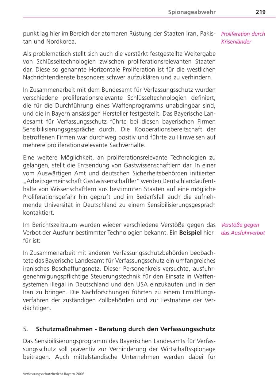 Seite 219 des Verfassungsschutzbericht 2006 Bayern