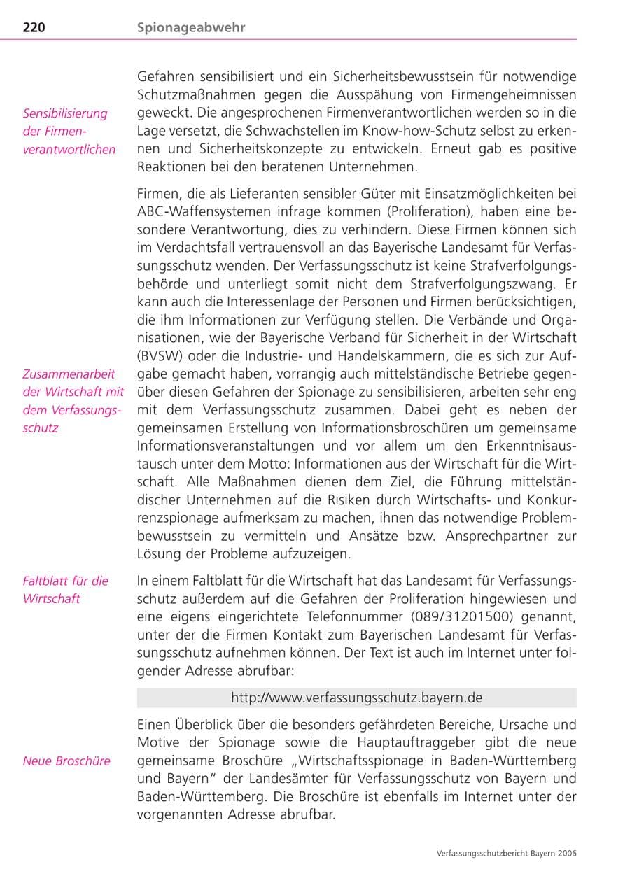 Seite 220 des Verfassungsschutzbericht 2006 Bayern