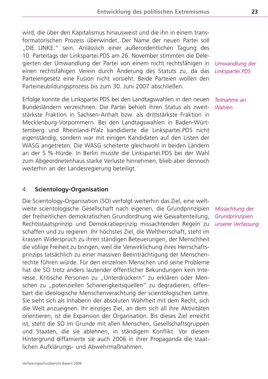 Seite 23 des Verfassungsschutzbericht 2006 Bayern