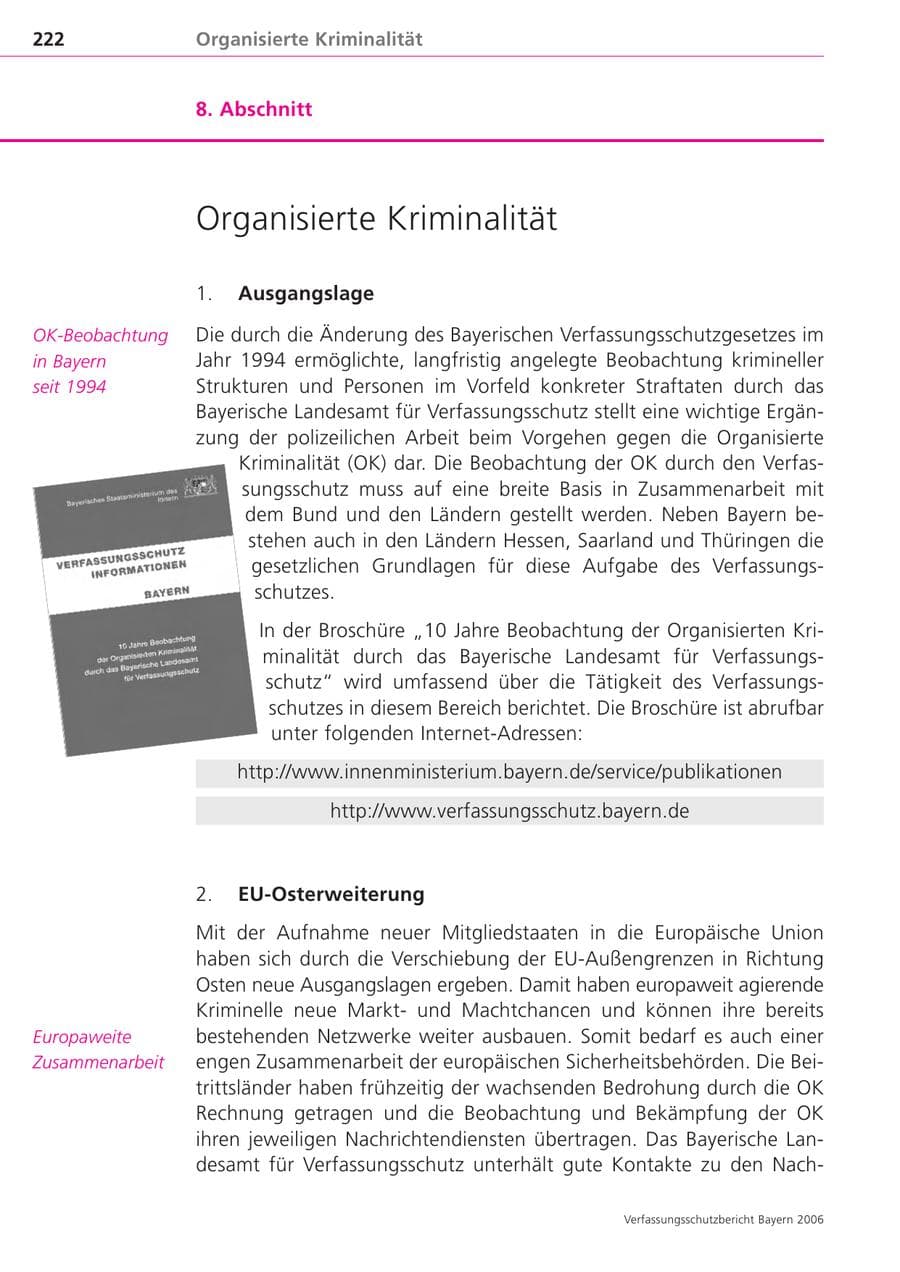 Seite 222 des Verfassungsschutzbericht 2006 Bayern