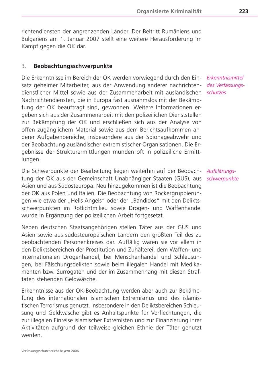 Seite 223 des Verfassungsschutzbericht 2006 Bayern