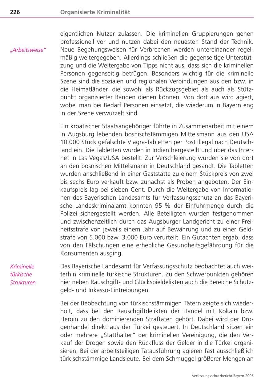 Seite 226 des Verfassungsschutzbericht 2006 Bayern